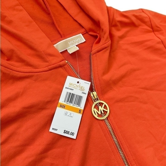NWT Michael Kors Orange 1/4 Zip Short Sleeve With Hood - Picture 4 of 15